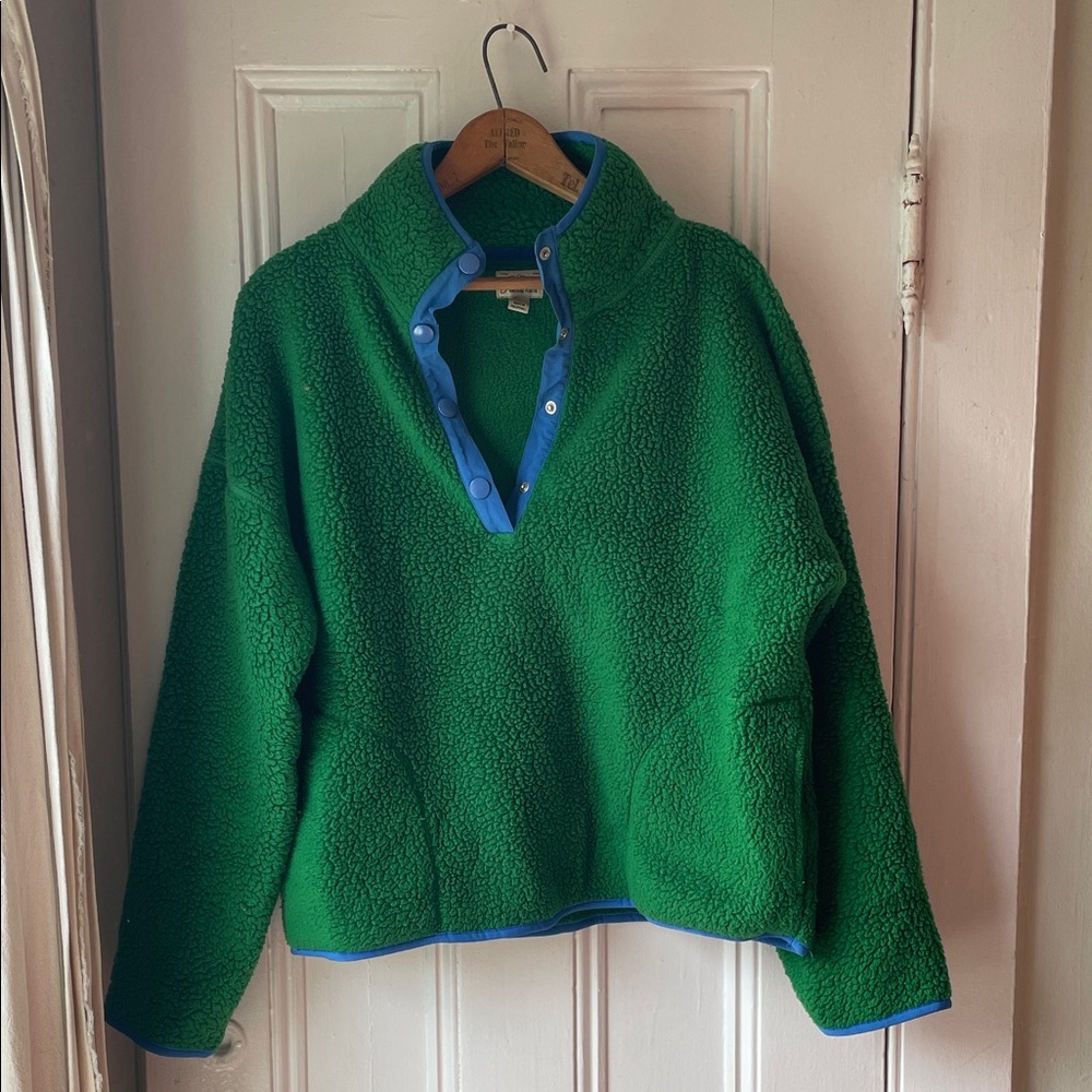 J. Crew Vintage Fleece in Green with Blue Accent